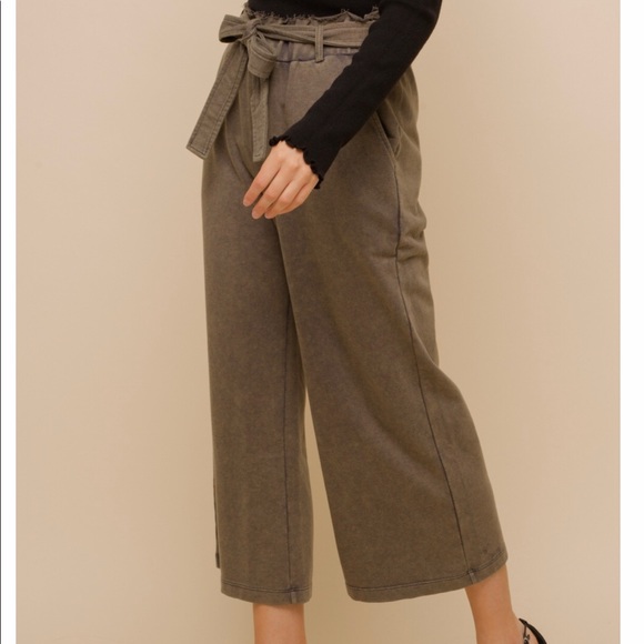 🆕Charcoal French Terry Paperbag High Waist Wide Leg Pant Hem & Thread S, M & L - Picture 9 of 15